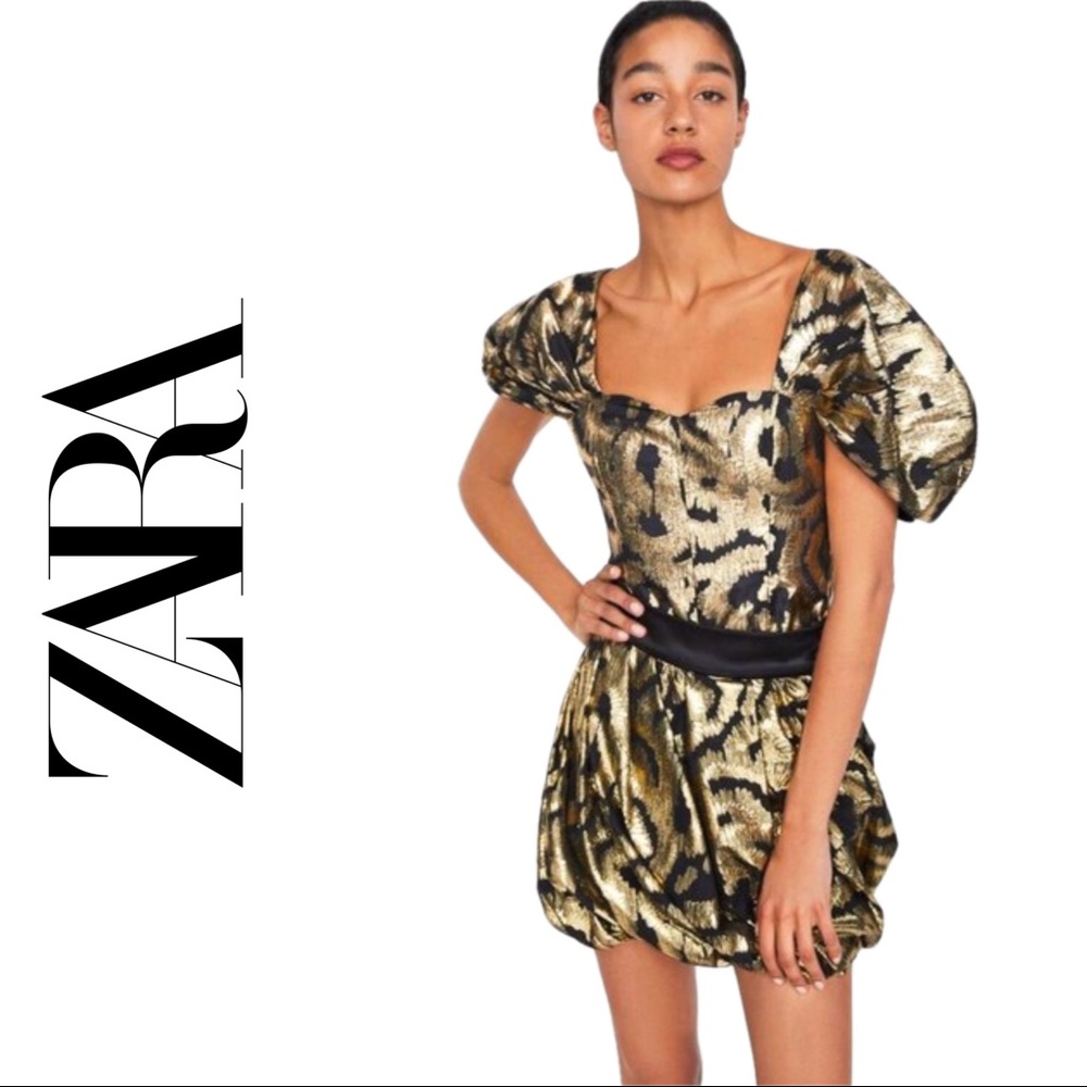 ZARA NWT Gold Metallic Thread Mini Skirt